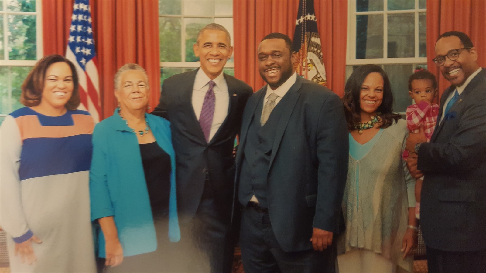 A framed photograph of Ronald C. Rice with President Barack Obama and guests, January 2017